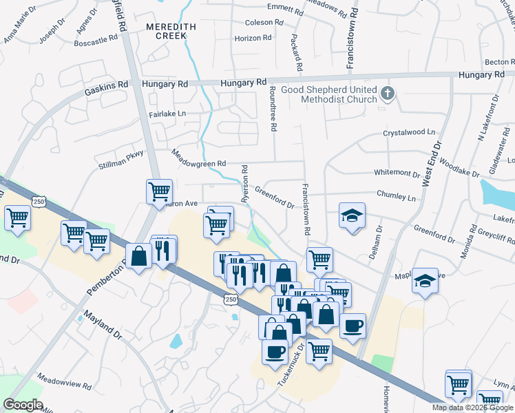 map of restaurants, bars, coffee shops, grocery stores, and more near 9323 Huron Avenue in Richmond
