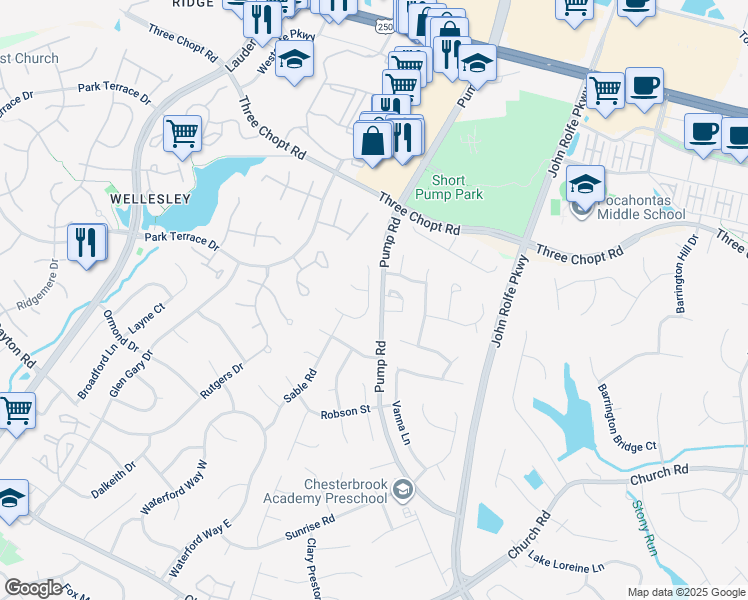 map of restaurants, bars, coffee shops, grocery stores, and more near 3225 McIntyre Street in Richmond