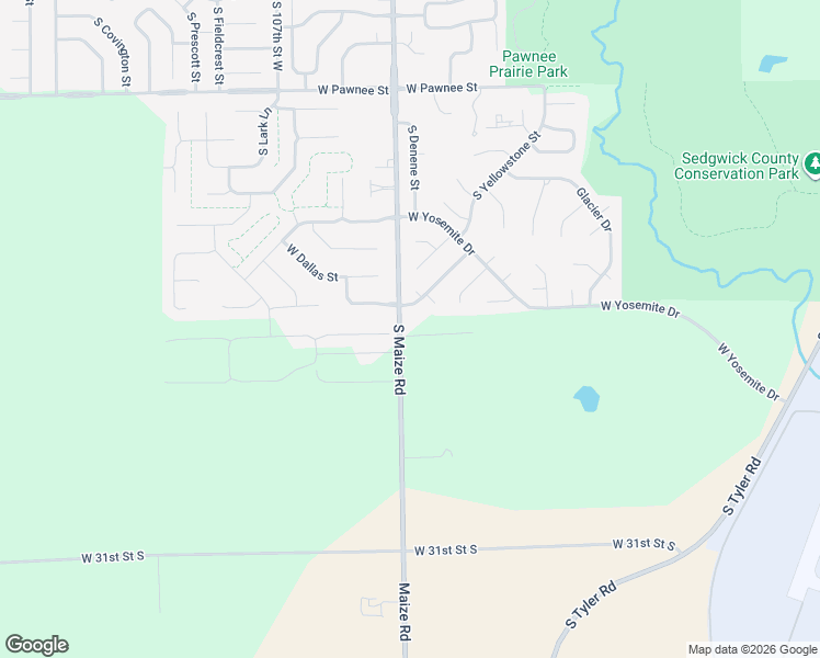 map of restaurants, bars, coffee shops, grocery stores, and more near 2600 South Maize Road in Wichita