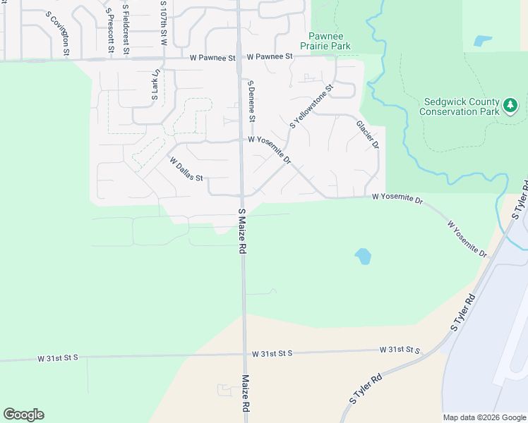 map of restaurants, bars, coffee shops, grocery stores, and more near 2600 South Maize Road in Wichita