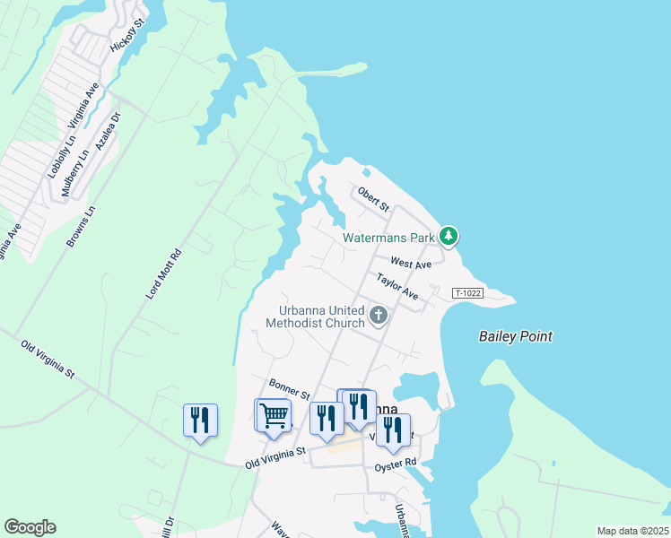 map of restaurants, bars, coffee shops, grocery stores, and more near 331 Howard Street in Urbanna