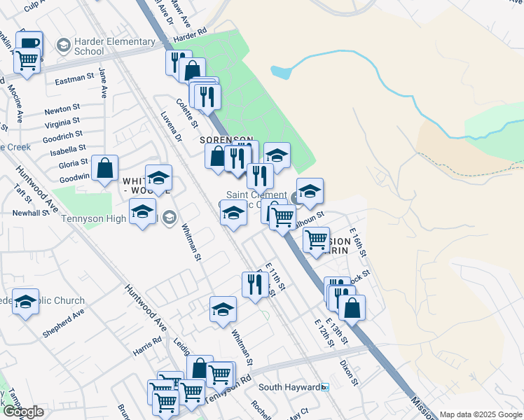 map of restaurants, bars, coffee shops, grocery stores, and more near 27258 Lumina Ct in Hayward