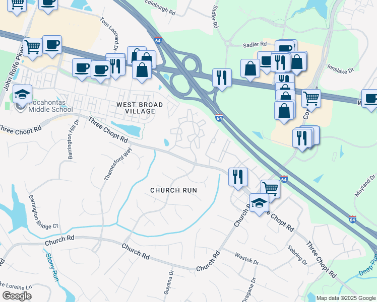 map of restaurants, bars, coffee shops, grocery stores, and more near 3900 Acadia Lane in Richmond