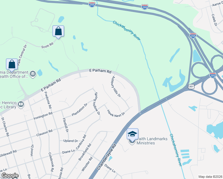map of restaurants, bars, coffee shops, grocery stores, and more near 144 Hawk Nest Court in Richmond