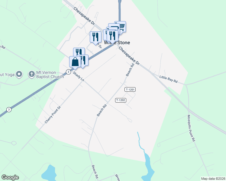 map of restaurants, bars, coffee shops, grocery stores, and more near 313 Beach Road in White Stone