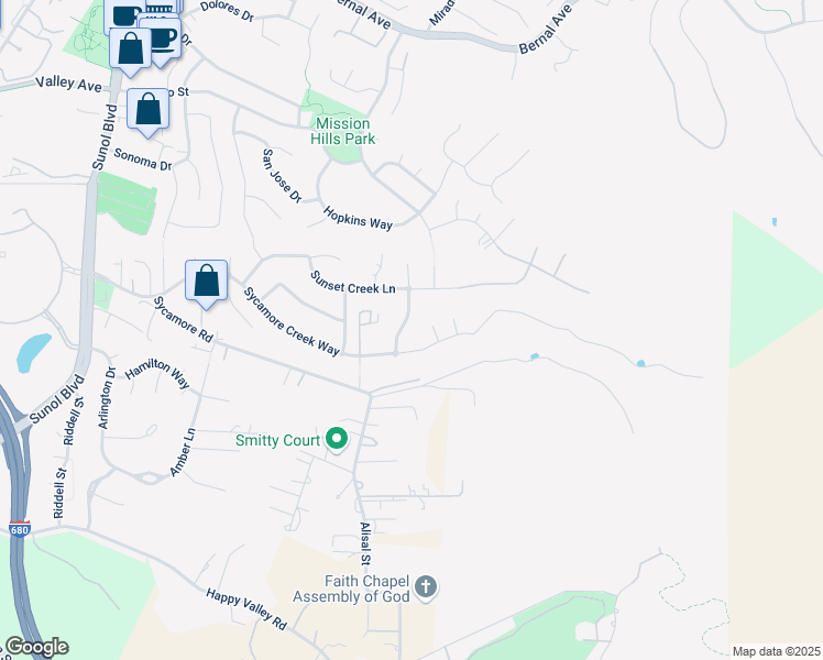 map of restaurants, bars, coffee shops, grocery stores, and more near 1008 Sycamore Creek Way in Pleasanton