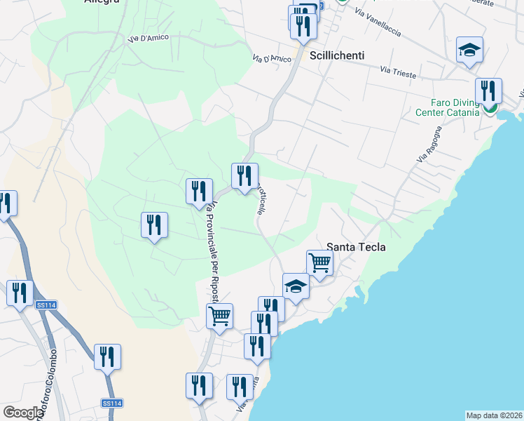 map of restaurants, bars, coffee shops, grocery stores, and more near 6 Via Grotticelle in Città metropolitana di Catania