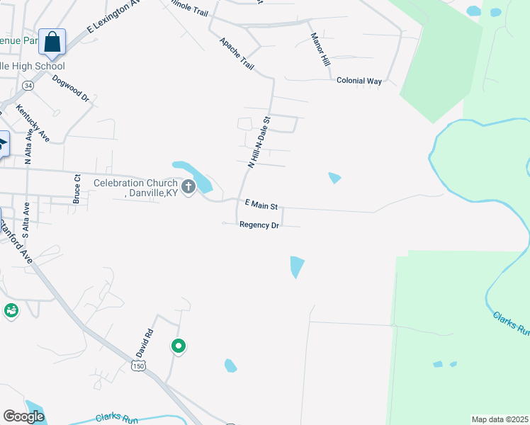 map of restaurants, bars, coffee shops, grocery stores, and more near 1017 Regency Drive in Danville
