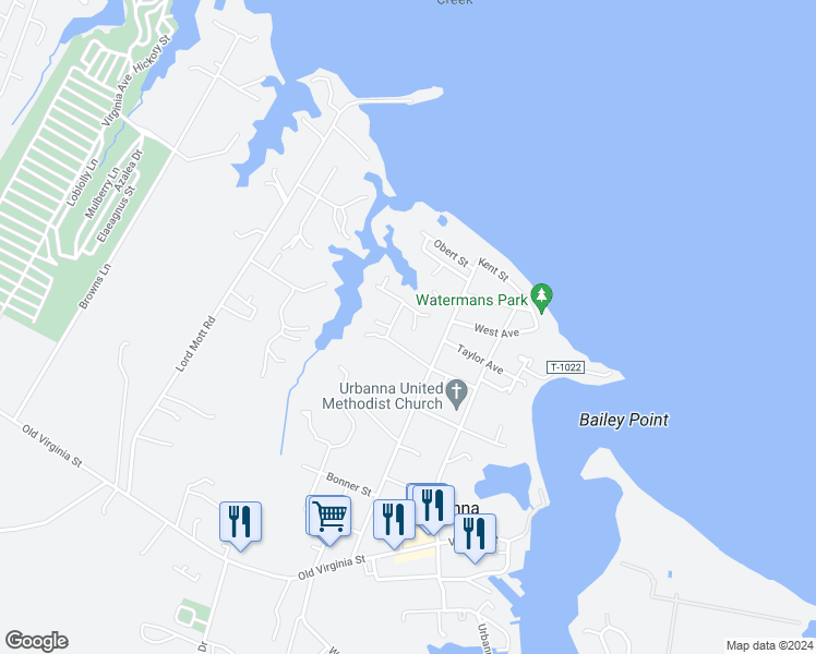 map of restaurants, bars, coffee shops, grocery stores, and more near 330 Knapp Street in Urbanna