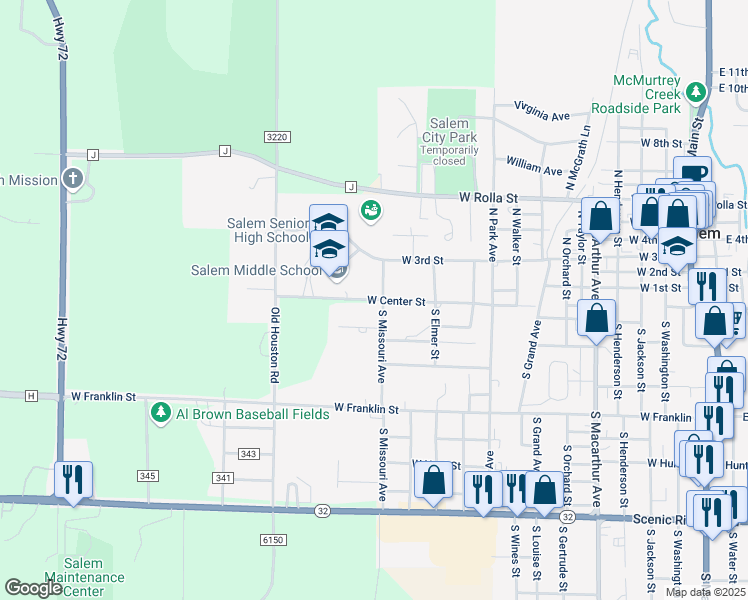 map of restaurants, bars, coffee shops, grocery stores, and more near 1409 West Center Street in Salem