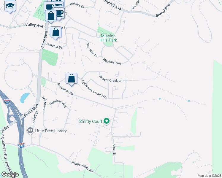 map of restaurants, bars, coffee shops, grocery stores, and more near 5756 Dalton Creek Way in Pleasanton