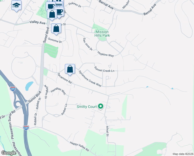 map of restaurants, bars, coffee shops, grocery stores, and more near 5707 Dalton Creek Way in Pleasanton