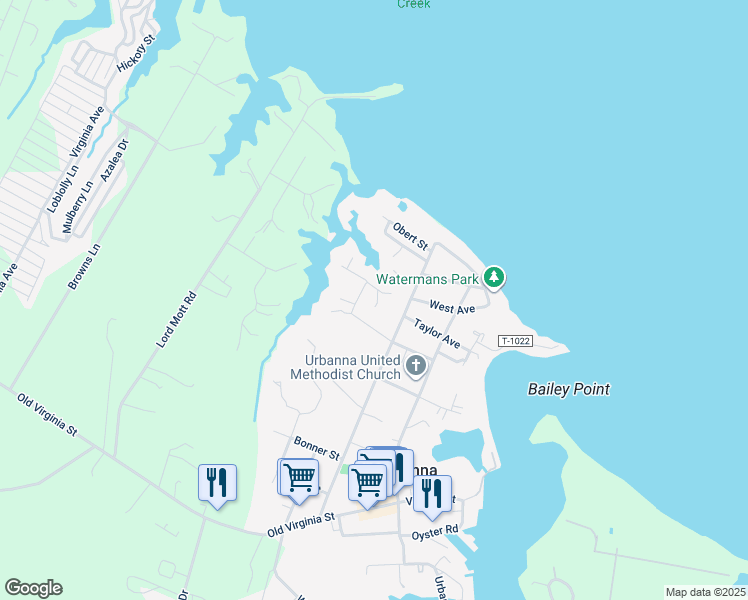 map of restaurants, bars, coffee shops, grocery stores, and more near 330 Knapp Street in Urbanna