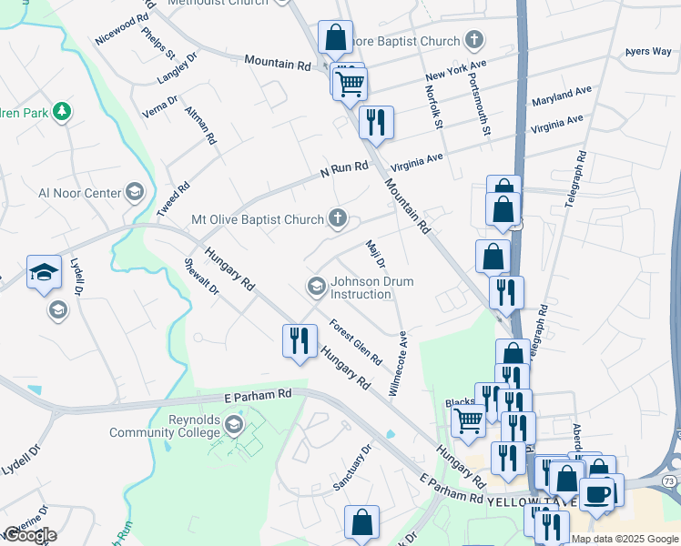 map of restaurants, bars, coffee shops, grocery stores, and more near 1621 Delma Drive in Richmond