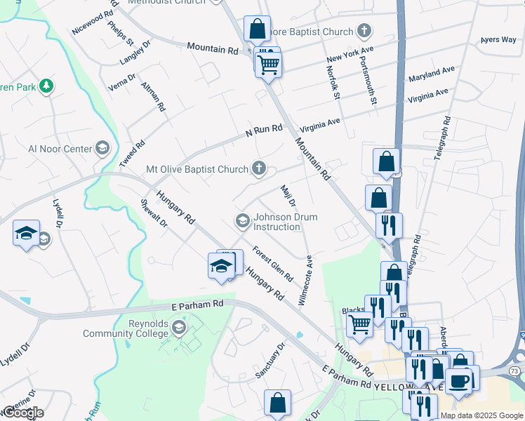 map of restaurants, bars, coffee shops, grocery stores, and more near 1621 Delma Drive in Richmond