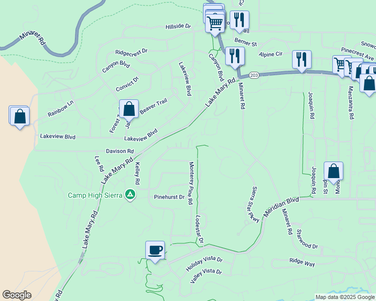 map of restaurants, bars, coffee shops, grocery stores, and more near 1688 Majestic Pines Drive in Mammoth Lakes