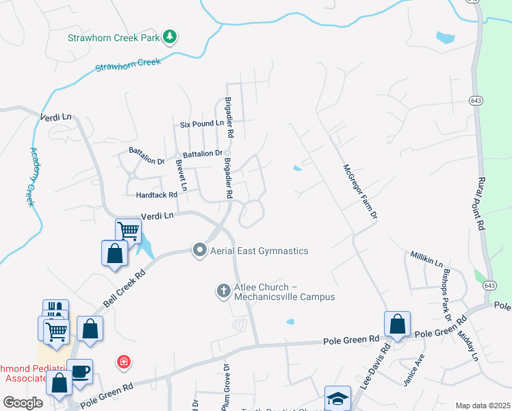 map of restaurants, bars, coffee shops, grocery stores, and more near 7384 Dress Blue Circle in Mechanicsville