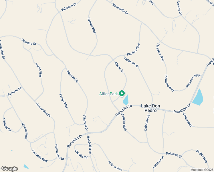 map of restaurants, bars, coffee shops, grocery stores, and more near Paraiso Boulevard in Lake Don Pedro