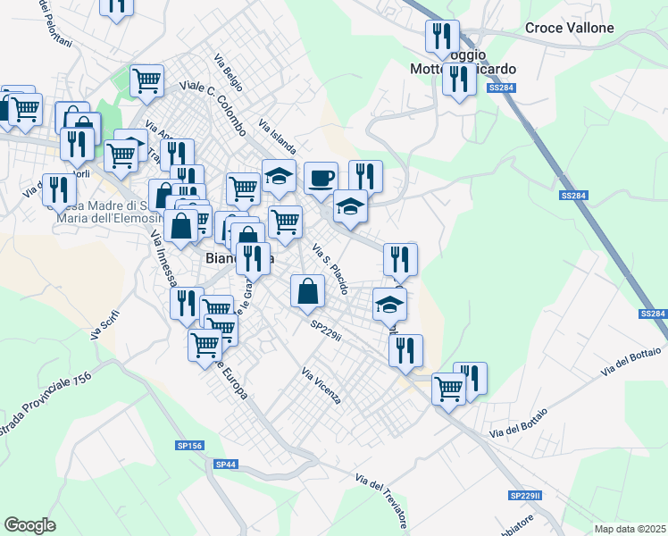 map of restaurants, bars, coffee shops, grocery stores, and more near 53 Via San Placido in Biancavilla