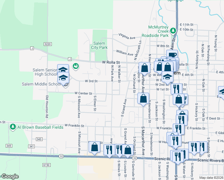 map of restaurants, bars, coffee shops, grocery stores, and more near 101 North Park Avenue in Salem