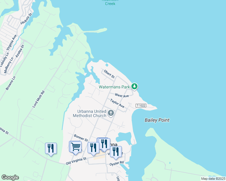 map of restaurants, bars, coffee shops, grocery stores, and more near 290 Colorado Avenue in Urbanna