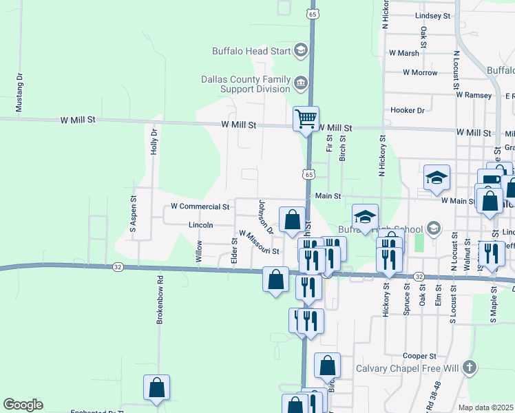 map of restaurants, bars, coffee shops, grocery stores, and more near 1412 Main Street in Buffalo