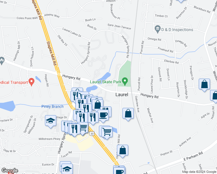 map of restaurants, bars, coffee shops, grocery stores, and more near 10218 Wolfe Manor Court in Glen Allen