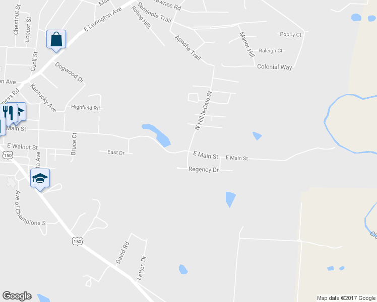 map of restaurants, bars, coffee shops, grocery stores, and more near 100 North Hill-N-Dale Street in Danville