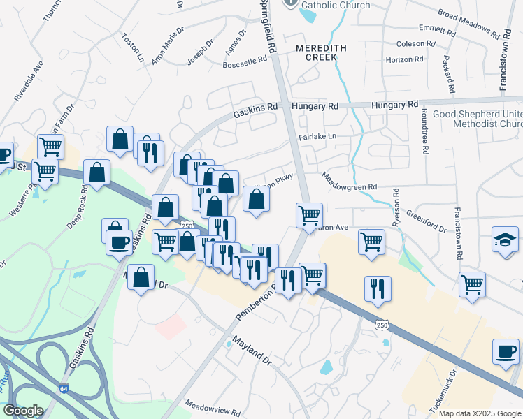map of restaurants, bars, coffee shops, grocery stores, and more near 9719 Greenmeadow Circle in Glen Allen
