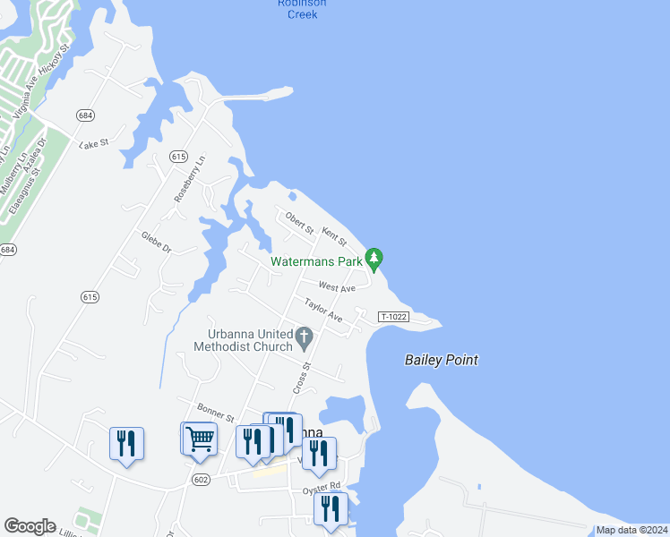 map of restaurants, bars, coffee shops, grocery stores, and more near 240 Colorado Avenue in Urbanna