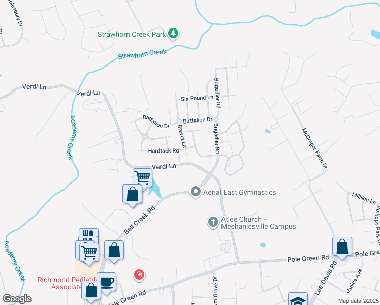 map of restaurants, bars, coffee shops, grocery stores, and more near 9006 Brevet Lane in Mechanicsville