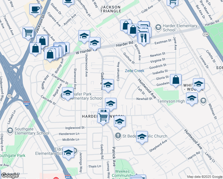 map of restaurants, bars, coffee shops, grocery stores, and more near 310 Dumont Avenue in Hayward