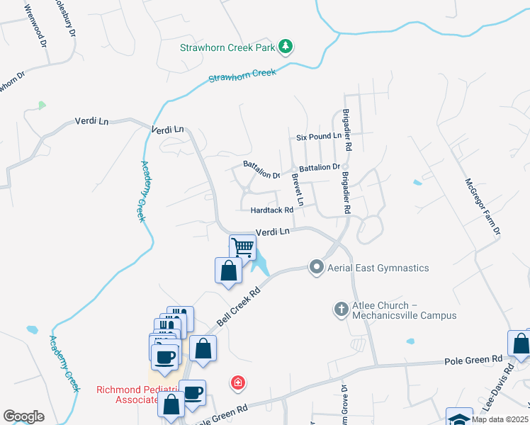 map of restaurants, bars, coffee shops, grocery stores, and more near 7288 Hardtack Road in Mechanicsville