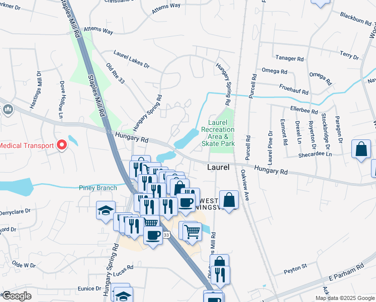 map of restaurants, bars, coffee shops, grocery stores, and more near 10217 Wolfe Manor Court in Glen Allen