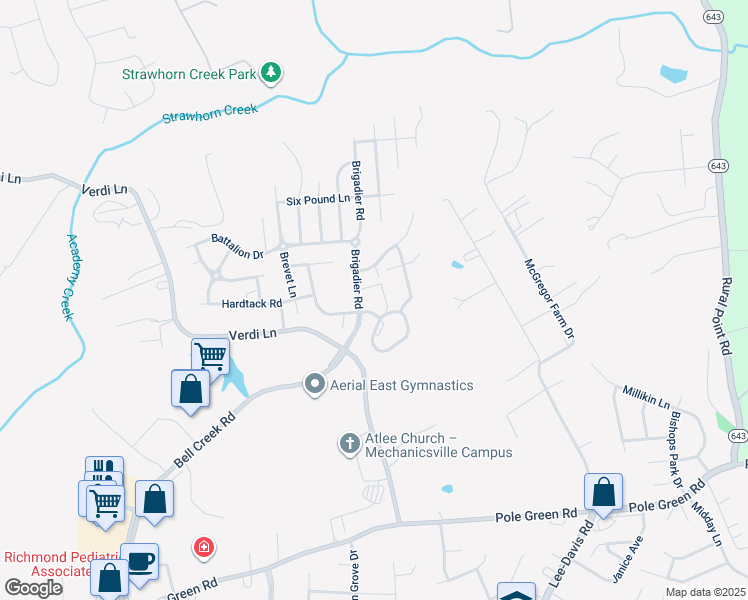 map of restaurants, bars, coffee shops, grocery stores, and more near 7504 Dress Blue Drive in Mechanicsville
