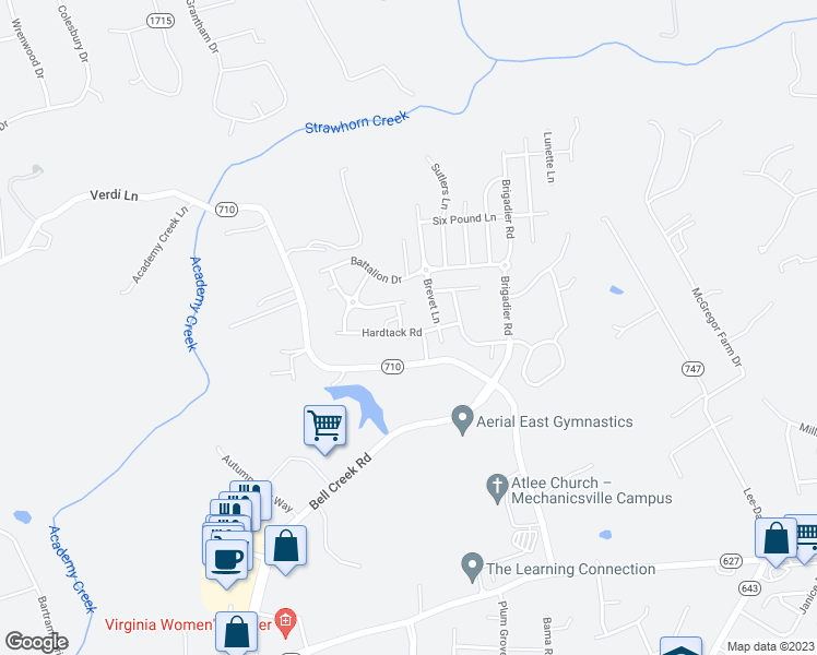 map of restaurants, bars, coffee shops, grocery stores, and more near 9010 Tow Hook Place in Mechanicsville