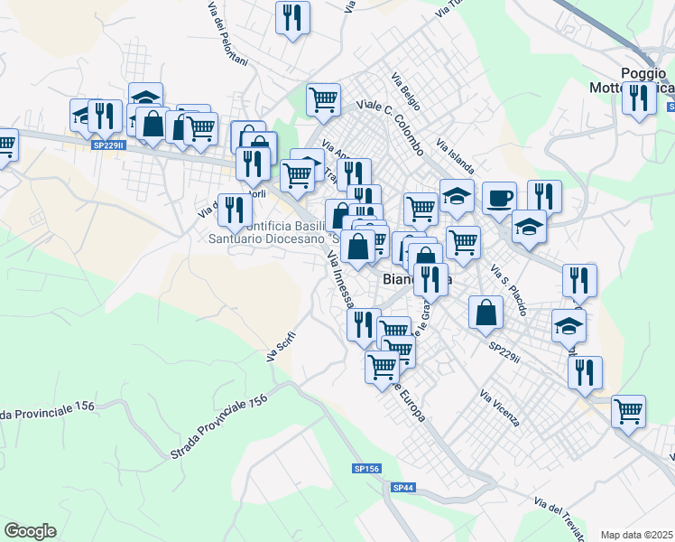 map of restaurants, bars, coffee shops, grocery stores, and more near 18 Via Scirfi in Biancavilla