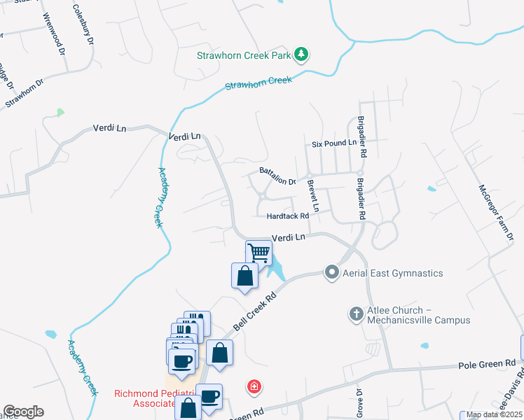 map of restaurants, bars, coffee shops, grocery stores, and more near 9021 Annex Lane in Mechanicsville