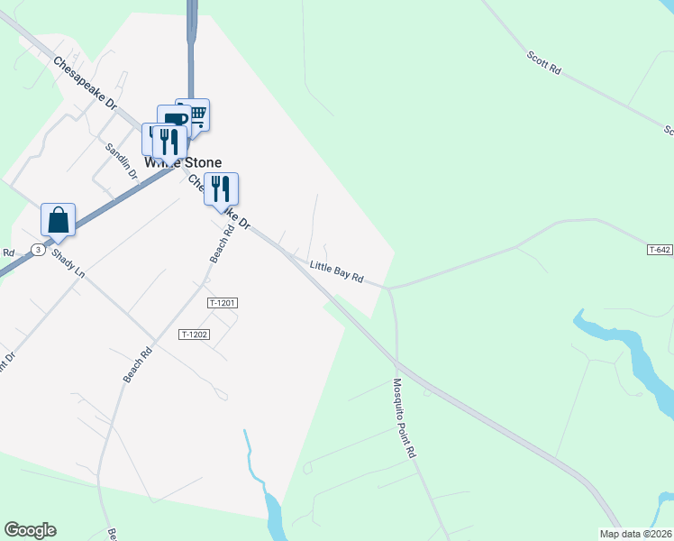 map of restaurants, bars, coffee shops, grocery stores, and more near County Road T-642 in White Stone