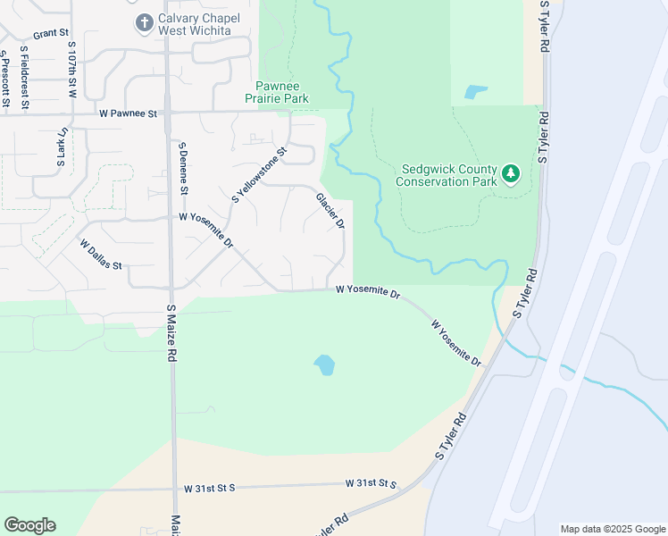 map of restaurants, bars, coffee shops, grocery stores, and more near 2739 Glacier Drive in Wichita