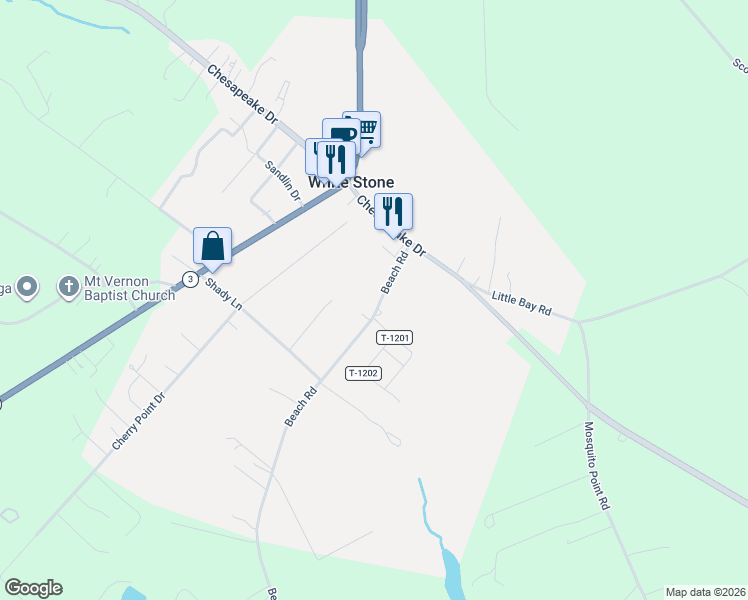 map of restaurants, bars, coffee shops, grocery stores, and more near 171 Beach Road in White Stone