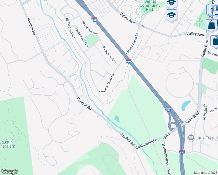map of restaurants, bars, coffee shops, grocery stores, and more near 1062 Laguna Creek Lane in Pleasanton