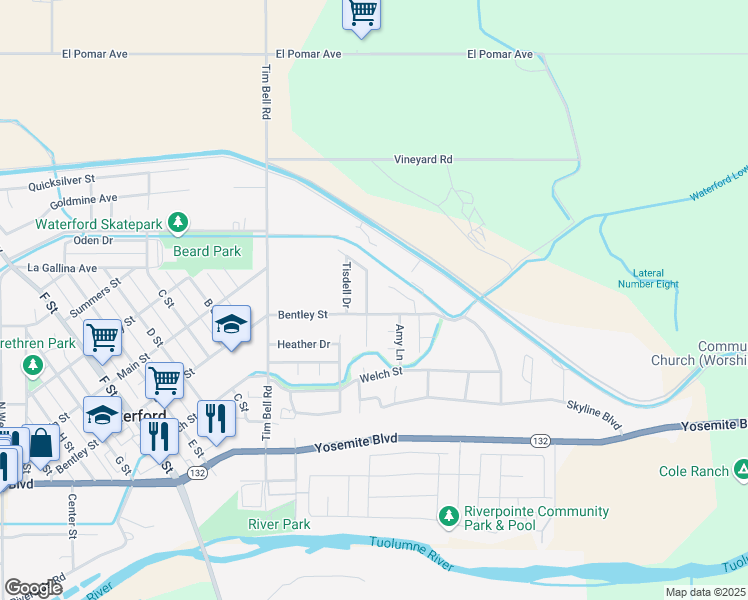 map of restaurants, bars, coffee shops, grocery stores, and more near 401 Harriett Drive in Waterford