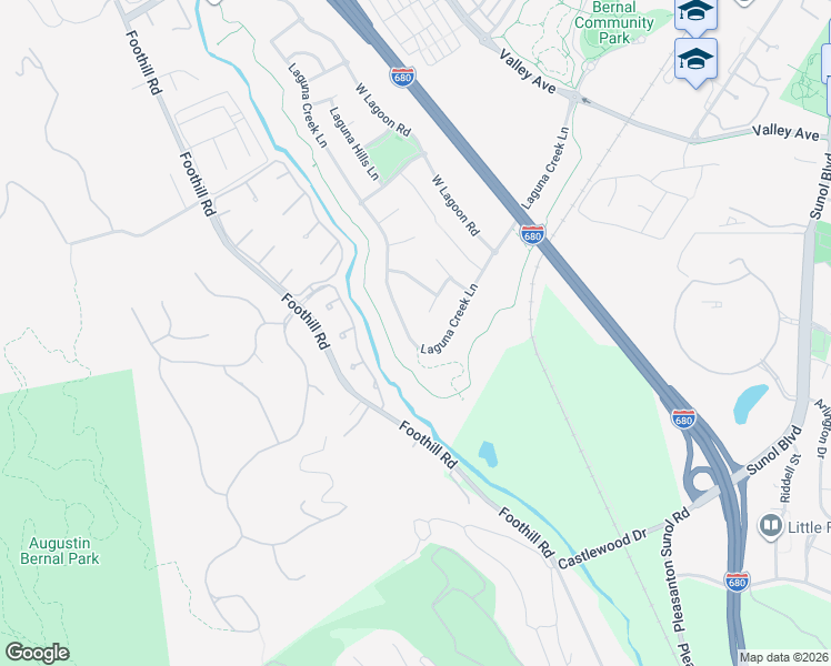 map of restaurants, bars, coffee shops, grocery stores, and more near 1131 Laguna Creek Lane in Pleasanton