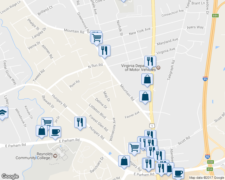 map of restaurants, bars, coffee shops, grocery stores, and more near 8817 Trolley Lane in Glen Allen