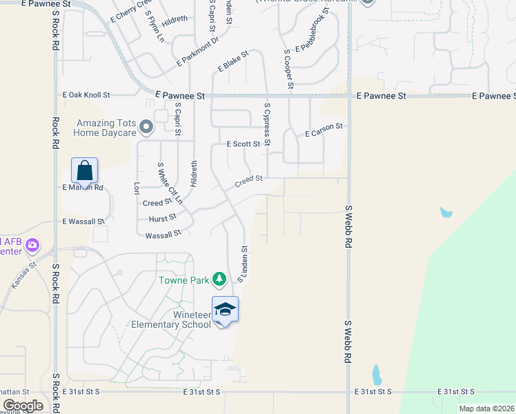 map of restaurants, bars, coffee shops, grocery stores, and more near 2736-2740 South Linden Street in Wichita