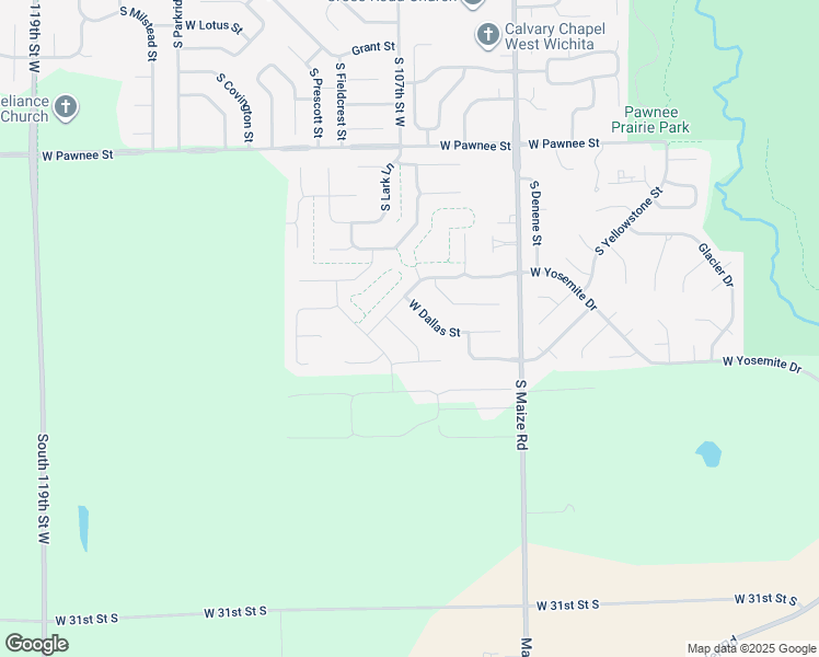 map of restaurants, bars, coffee shops, grocery stores, and more near 2721 South Westgate Street in Wichita