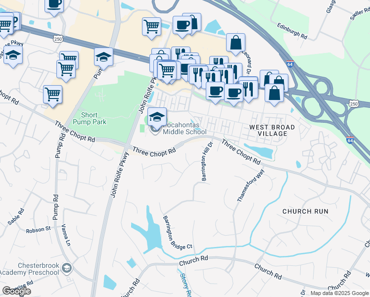map of restaurants, bars, coffee shops, grocery stores, and more near 3913 Longview Landing Court in Richmond