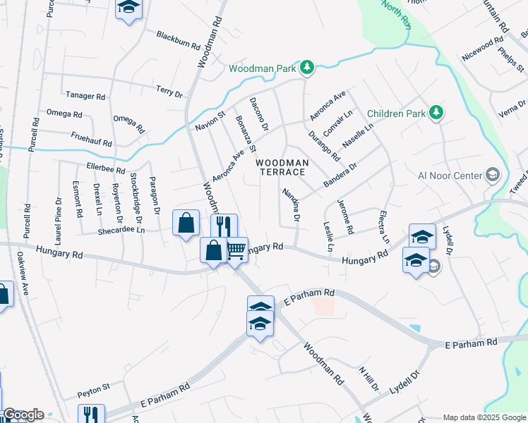 map of restaurants, bars, coffee shops, grocery stores, and more near 9505 Bonanza Street in Henrico