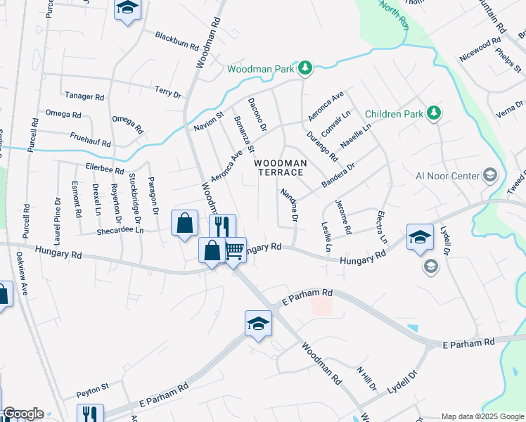 map of restaurants, bars, coffee shops, grocery stores, and more near 9505 Bonanza Street in Henrico